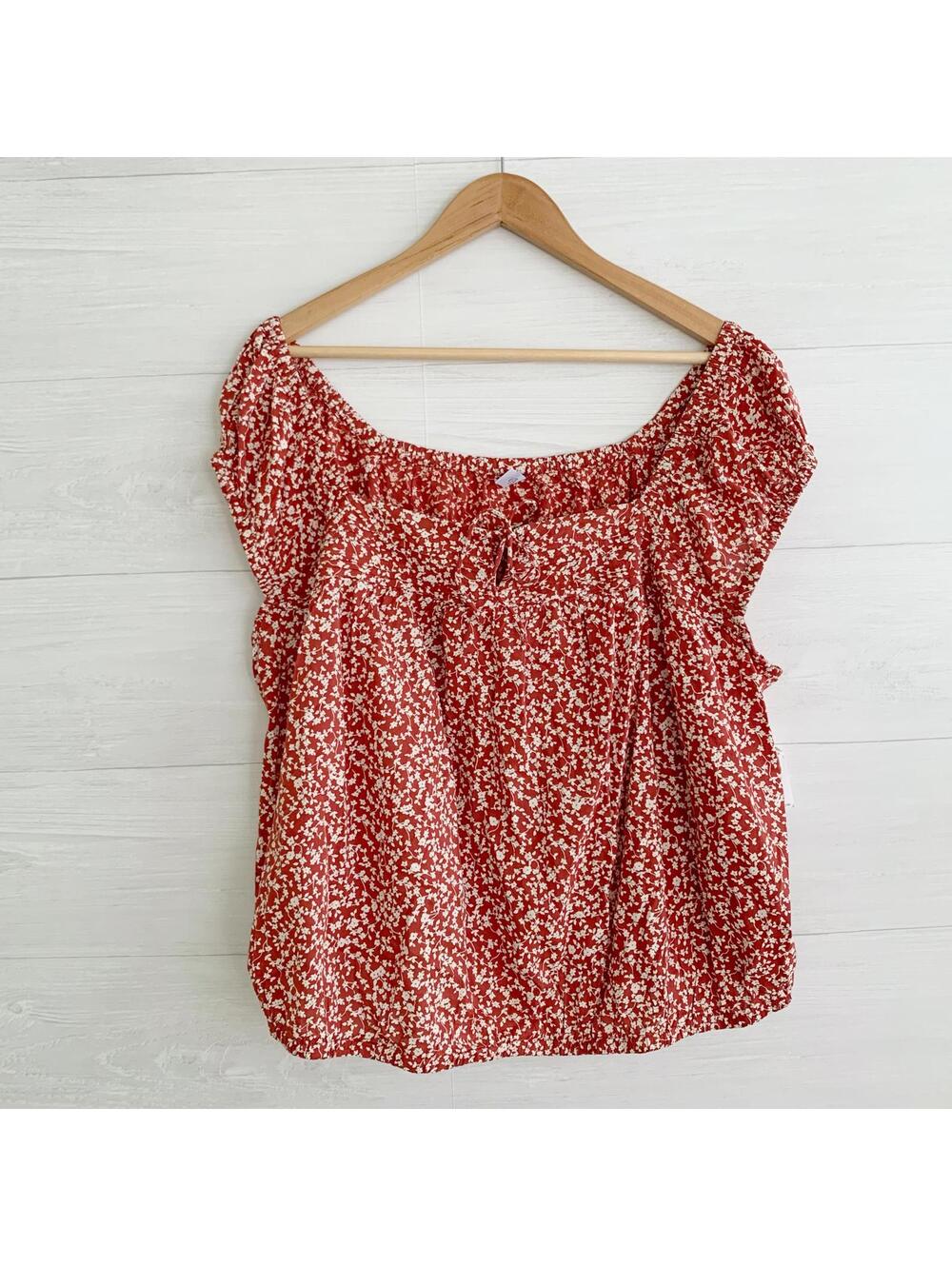 NWT Old Navy - Brick red ivory flora bubble peasant top, 3X